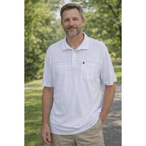 Travis Mathew White & Grey Striped Lightweight Polo Shirt size XXL